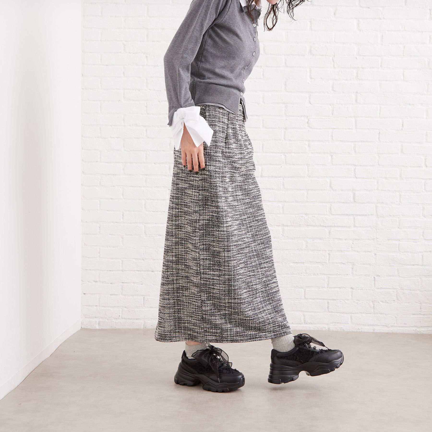 ESPERANZA「【ゴム紐仕様】シフォンリボン付きジュエルマカロニスニーカー」|スニーカー|