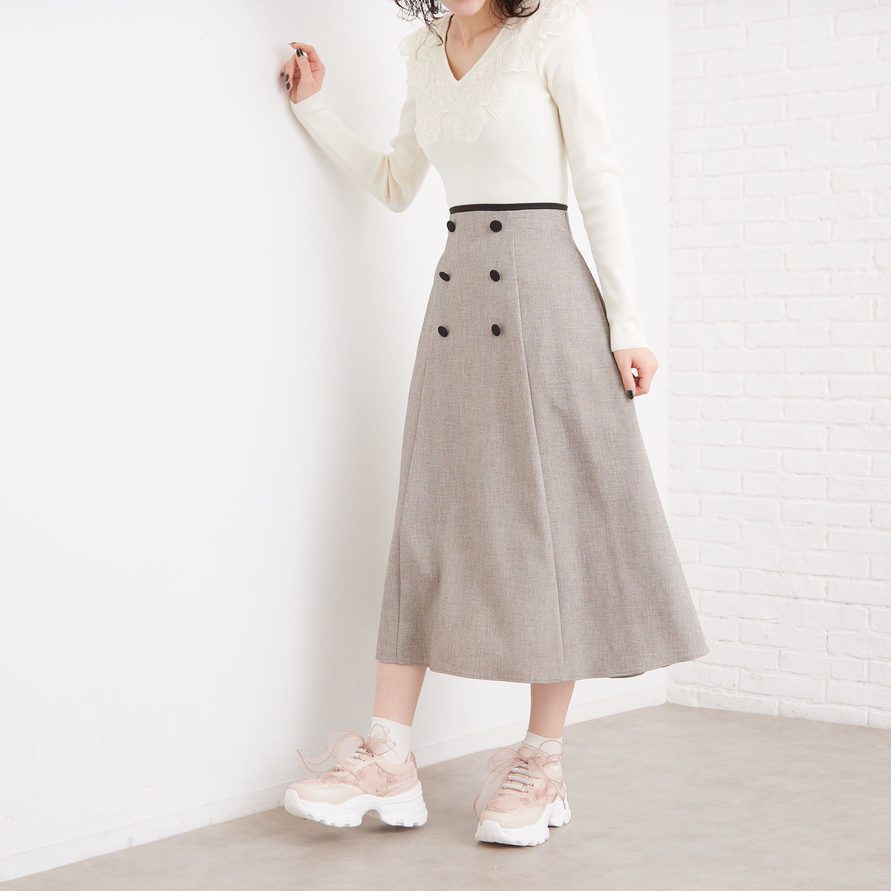 ESPERANZA「【ゴム紐仕様】シフォンリボン付きジュエルマカロニスニーカー」|スニーカー|
