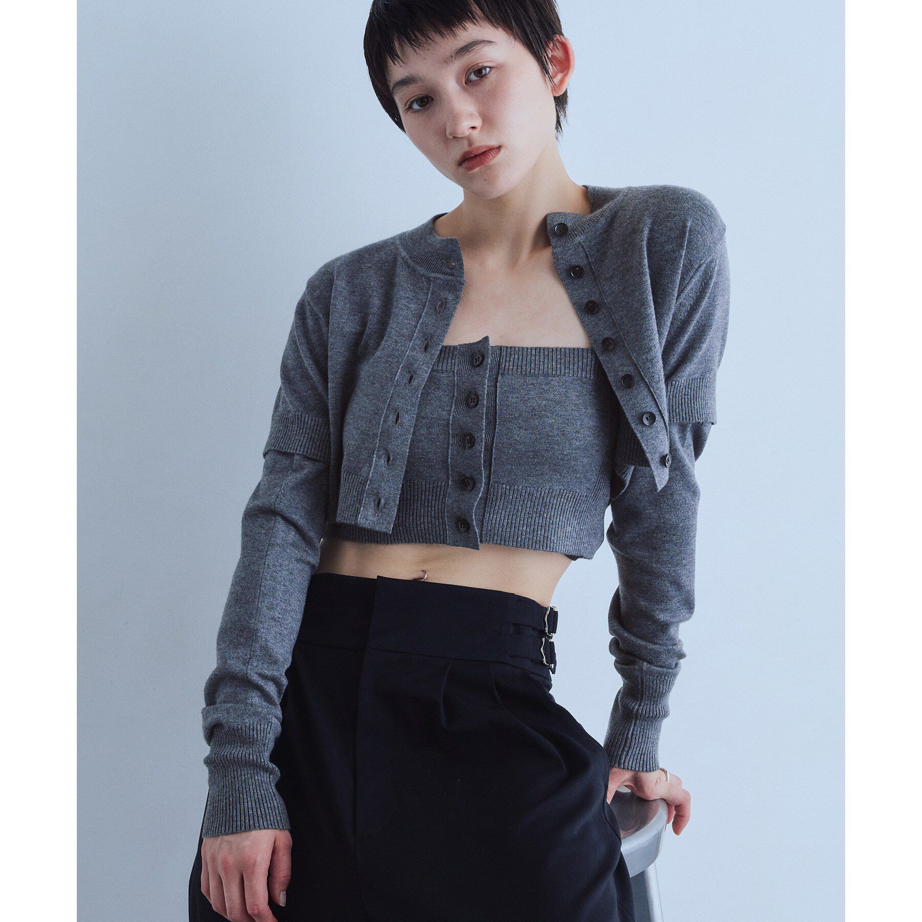 CODE A「modular button knit cardigan」|カーディガン|グレー(012)
