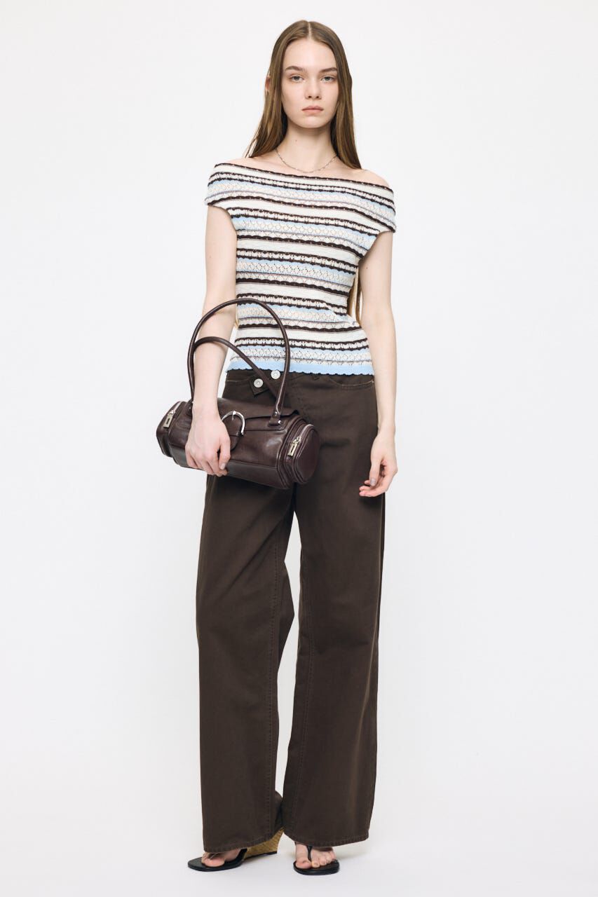 MOUSSY「STRIPED OFF SHOULDER トップス」|ニット・セーター|