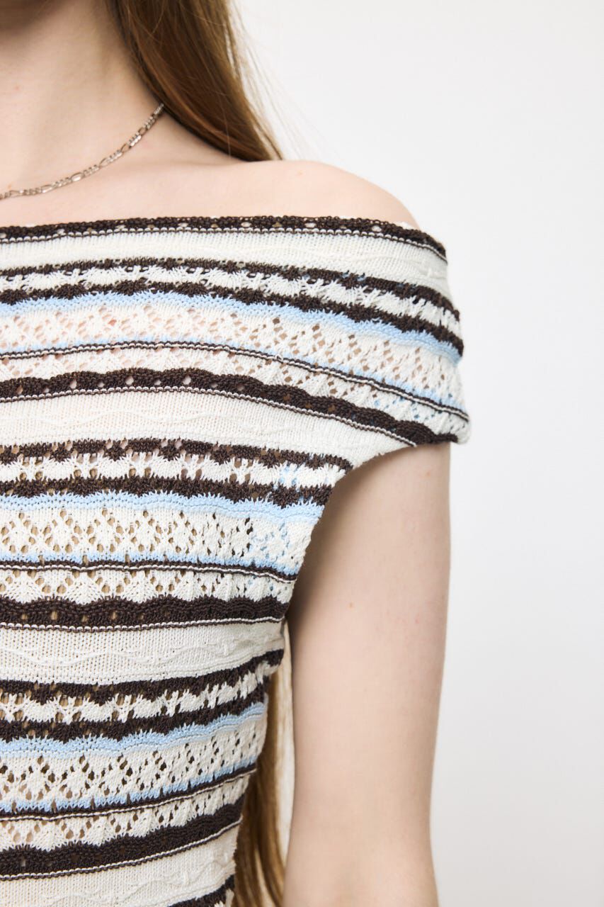 MOUSSY「STRIPED OFF SHOULDER トップス」|ニット・セーター|