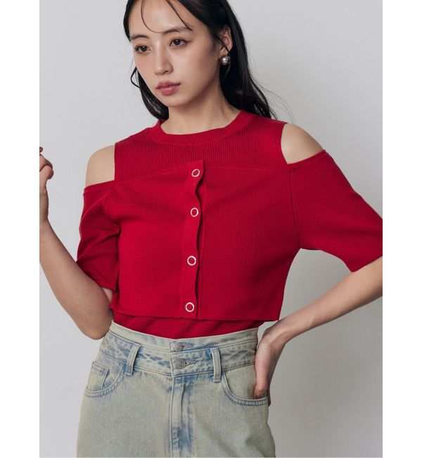 MURUA「オフショルカーデドッキングニット」|ニット・セーター|レッド