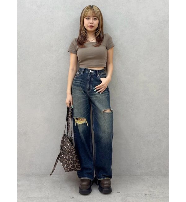EVRIS「ハーフスリーブバックリボンスクエアネックトップス」|Tシャツ・カットソー|