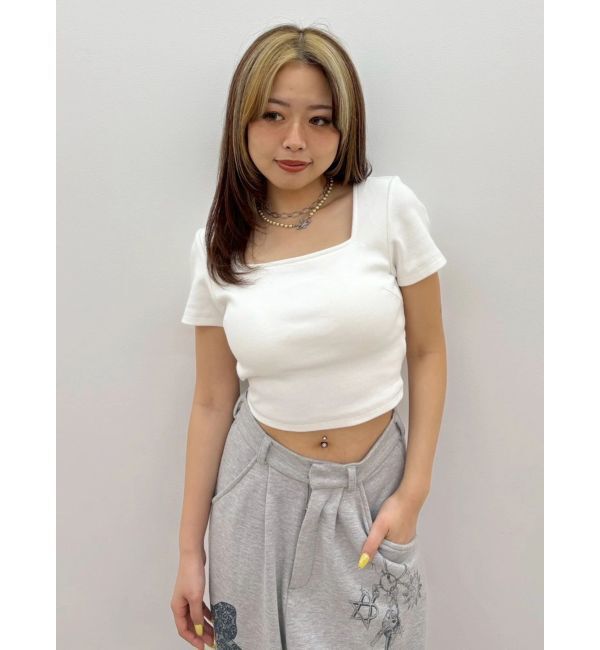 EVRIS「ハーフスリーブバックリボンスクエアネックトップス」|Tシャツ・カットソー|