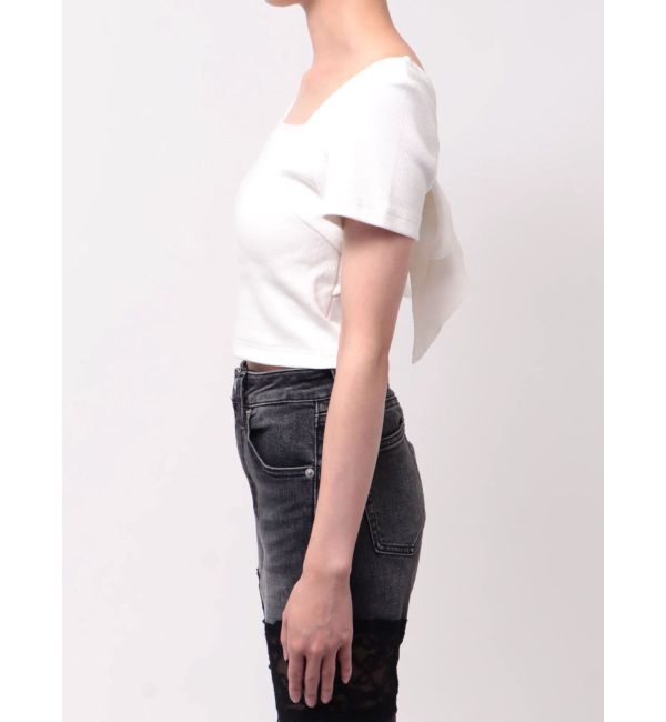 EVRIS「ハーフスリーブバックリボンスクエアネックトップス」|Tシャツ・カットソー|