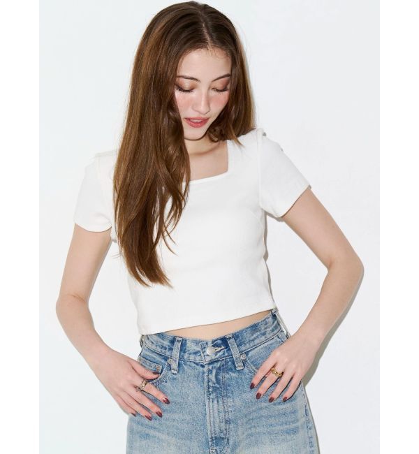EVRIS「ハーフスリーブバックリボンスクエアネックトップス」|Tシャツ・カットソー|