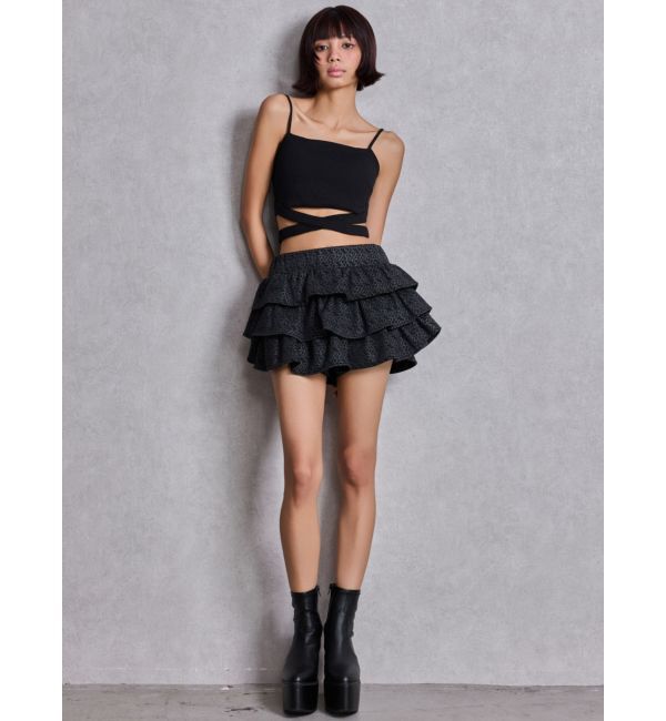 GYDA「GG chain glitter print tieredスカートライクショートパンツ」|スカート|