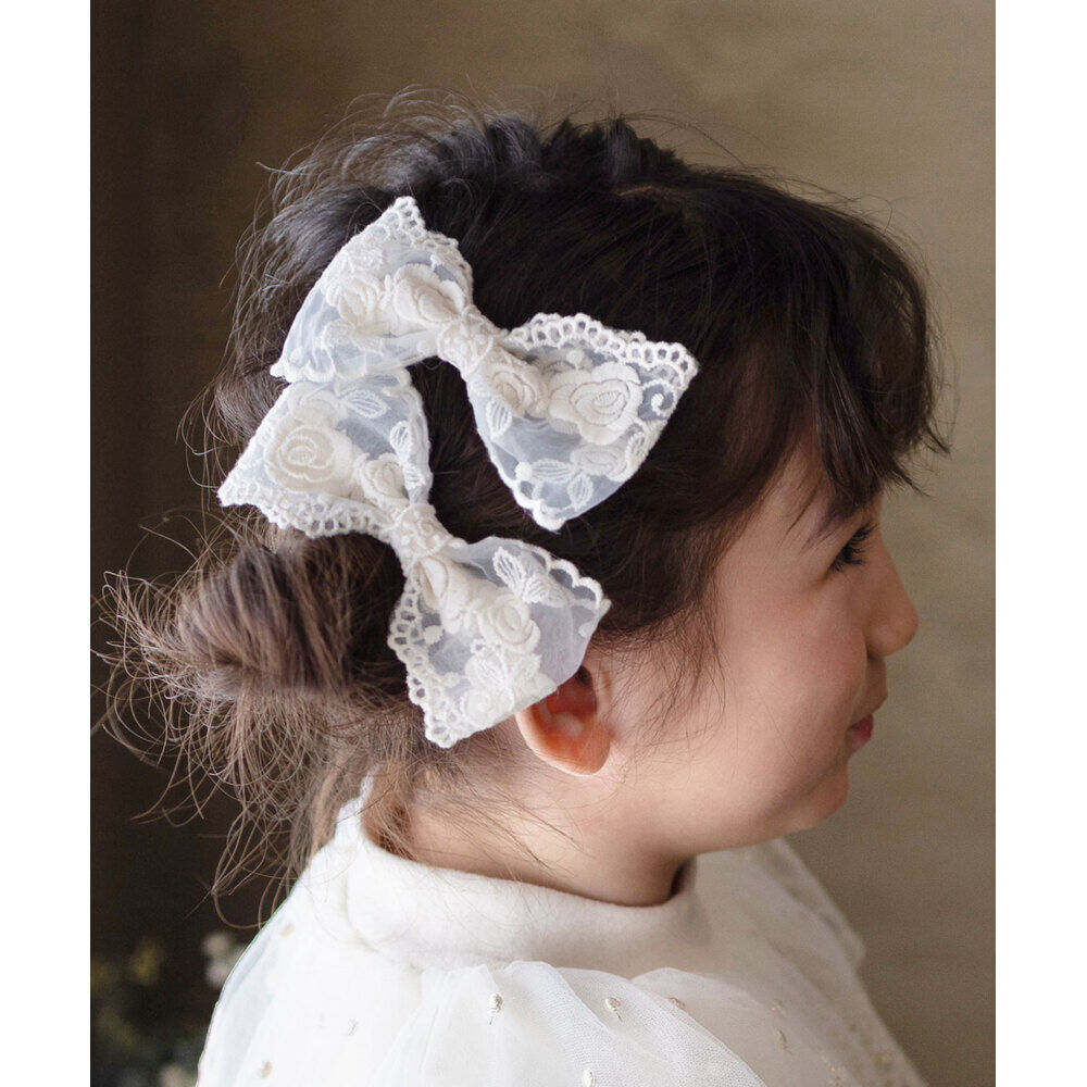 BACKYARD FAMILY「Rora ヘアクリップ キッズ 2個セット 通販 ナイリー リボン 大きめ レース ヘアークリップ」|その他|ホワイト1