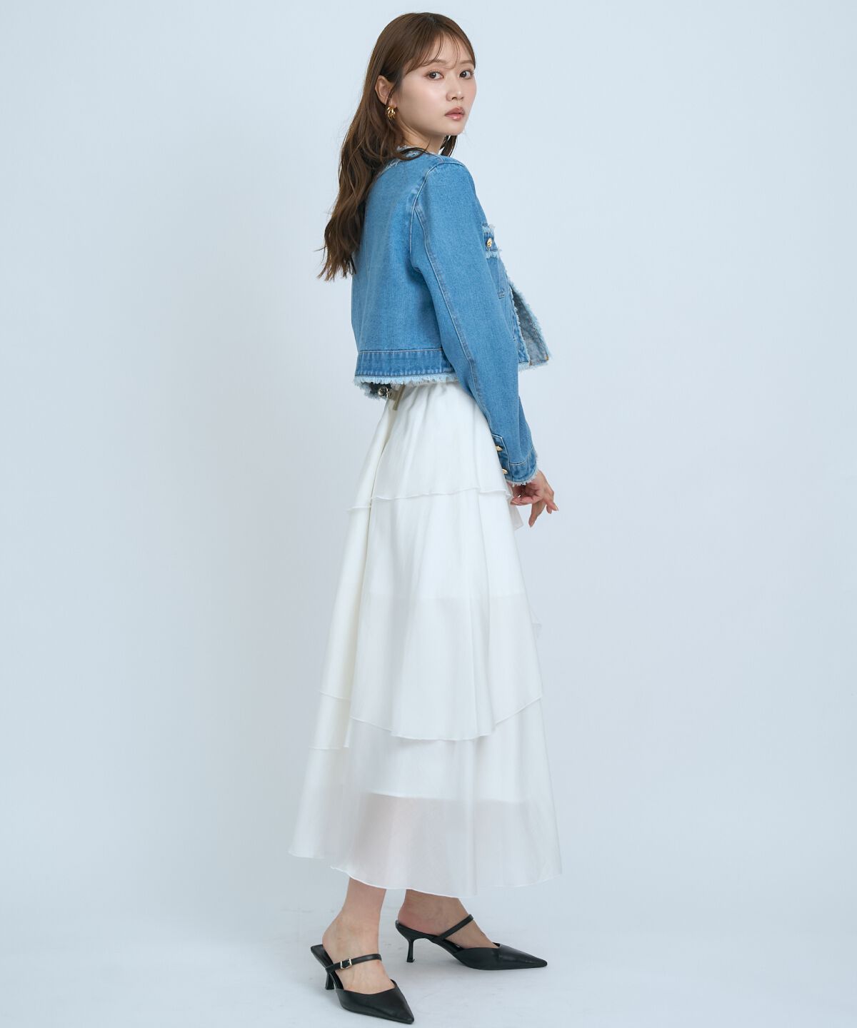 アンドクチュール「アシンメトリーシフォンラッフルスカート」|フレア|
