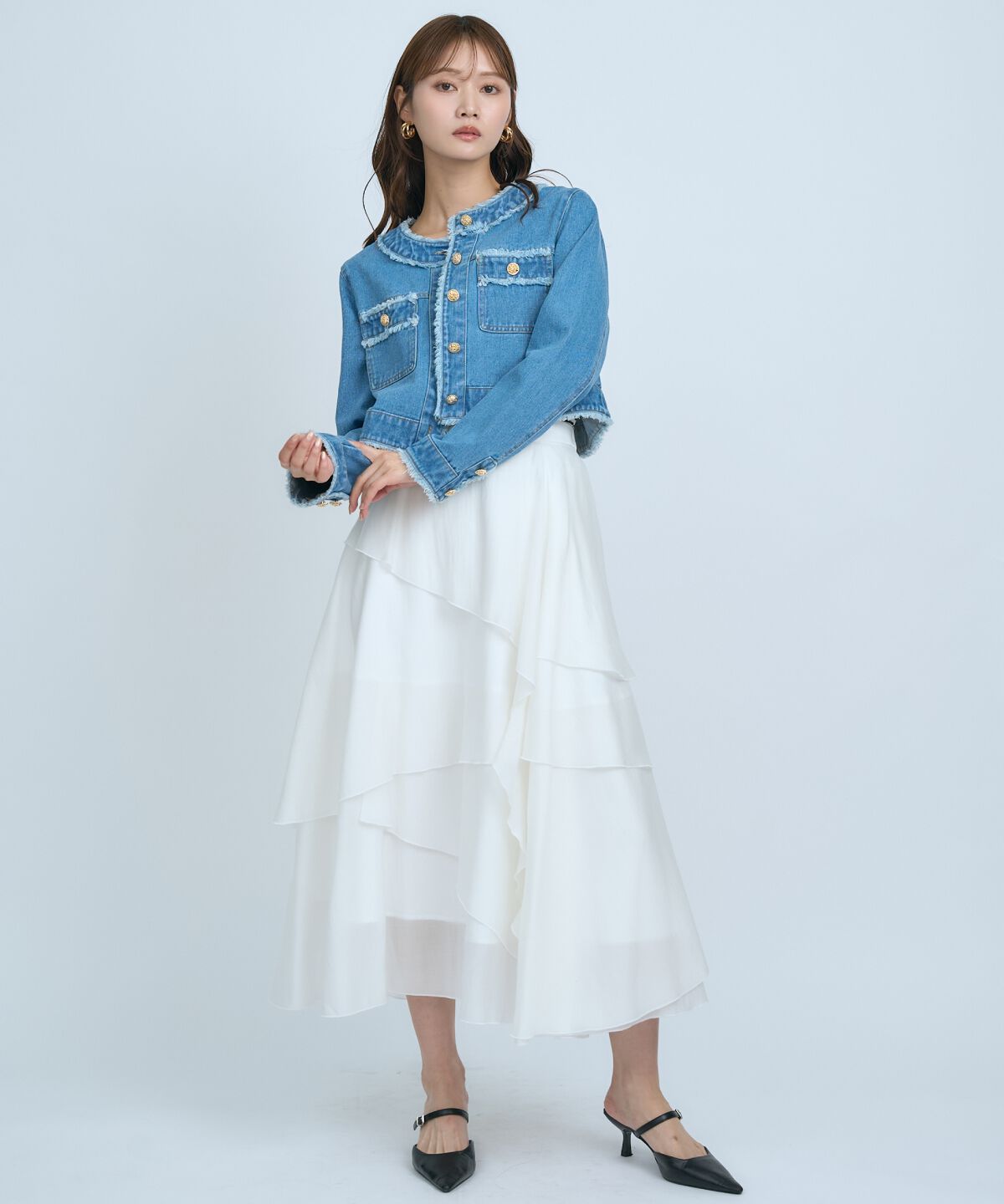 アンドクチュール「アシンメトリーシフォンラッフルスカート」|フレア|