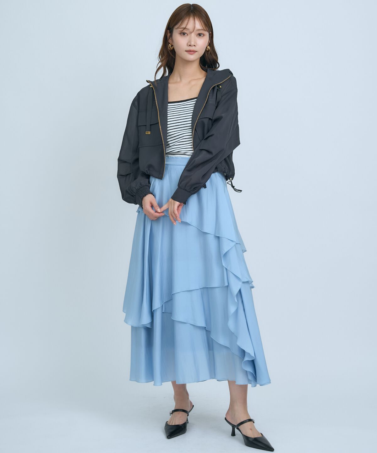 アンドクチュール「アシンメトリーシフォンラッフルスカート」|フレア|