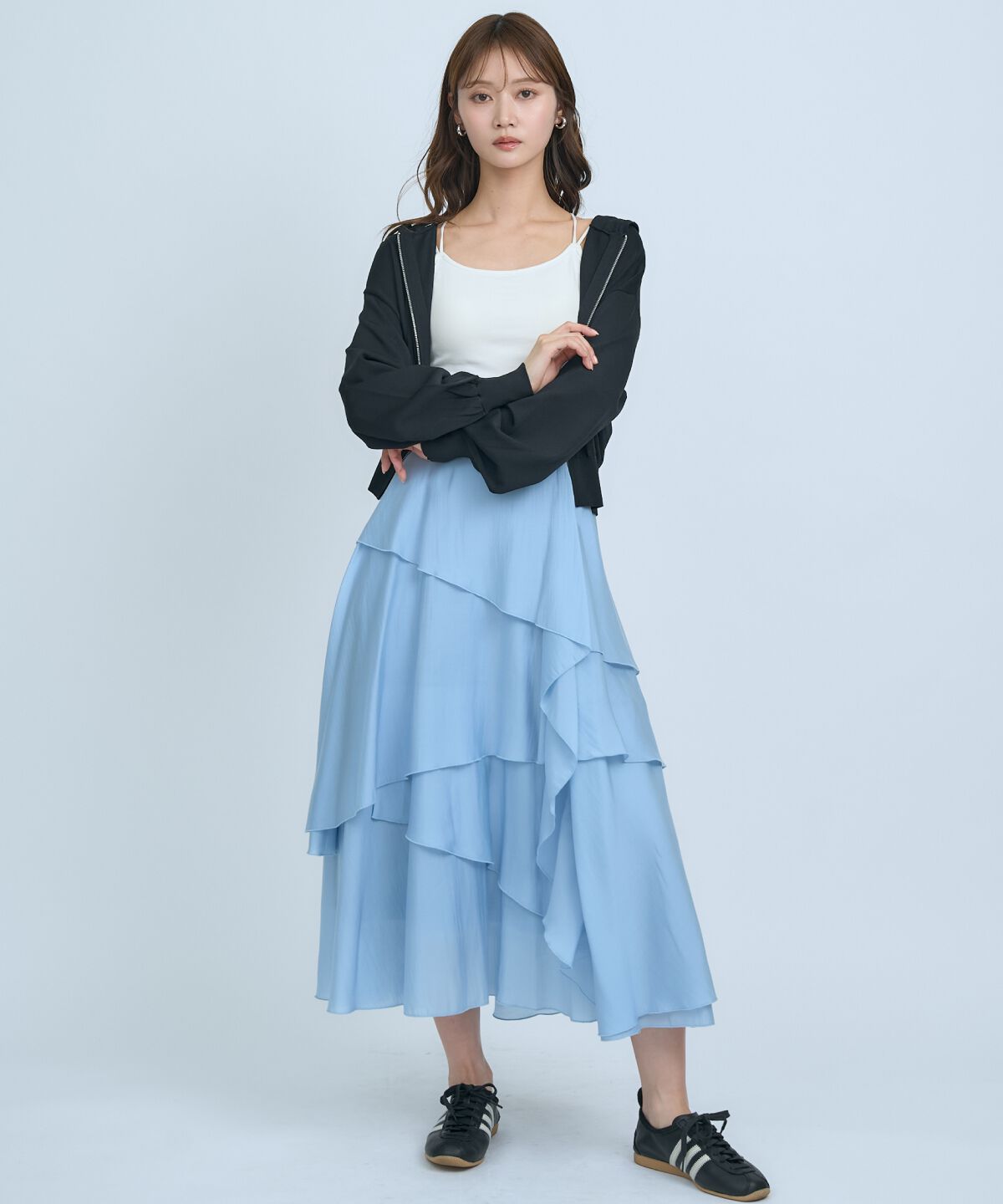アンドクチュール「アシンメトリーシフォンラッフルスカート」|フレア|