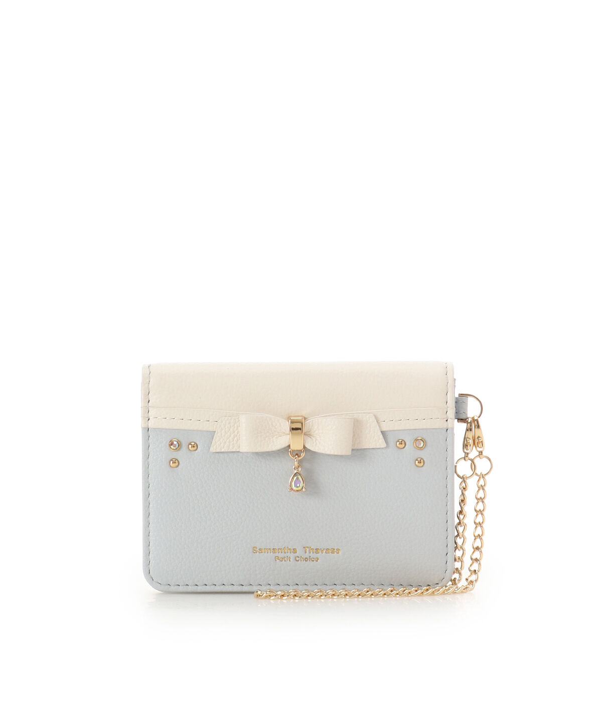 Samantha Thavasa Petit Choice「バイカラーリボンビジューパスケース」|定期入れ|ダルブルー