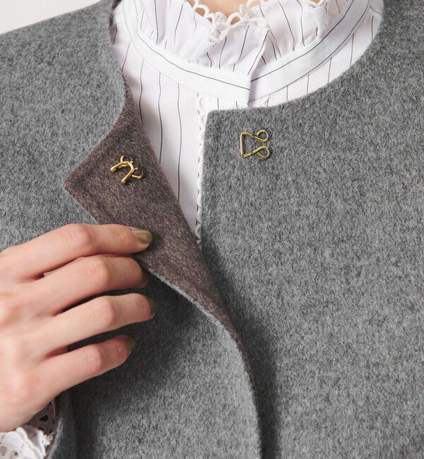 UNITED ARROWS「バイカラー リバー ミドルコート」|ノーカラーコート|