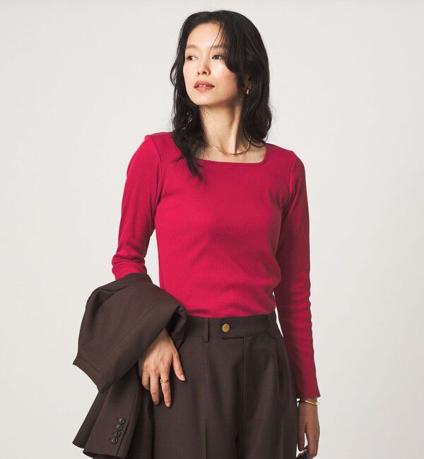 UNITED ARROWS green label relaxing「ブライトリブ スクエアネック ロングスリーブ カットソー」|Tシャツ・カットソー|PINK