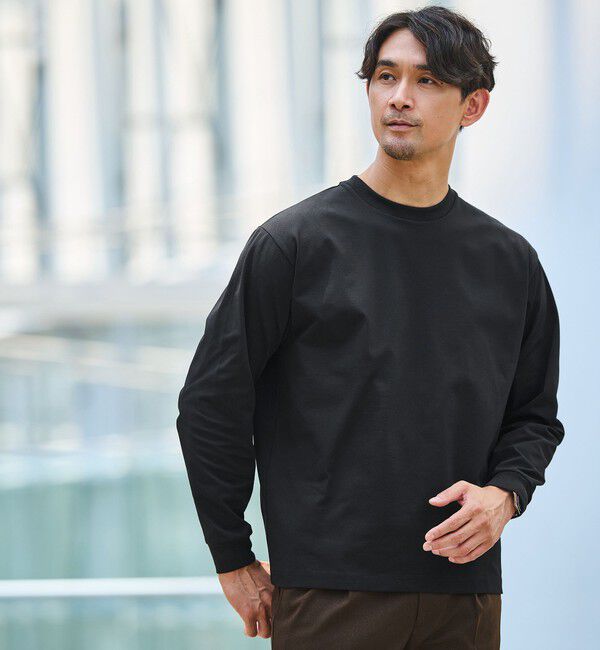UNITED ARROWS green label relaxing「【WEB限定】JUST fit クリーン カノコ ワイド クルーネック 長袖 Tシャツ -抗菌-」|Tシャツ・カットソー|BLACK