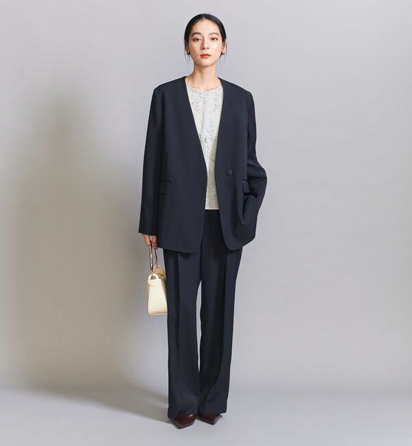 BEAUTY&YOUTH UNITED ARROWS「【WEB限定 Wardrobe DAILY MINIMAL】ダブルクロス カラーレスジャケット ウォッシャブル」|ノーカラージャケット|NAVY