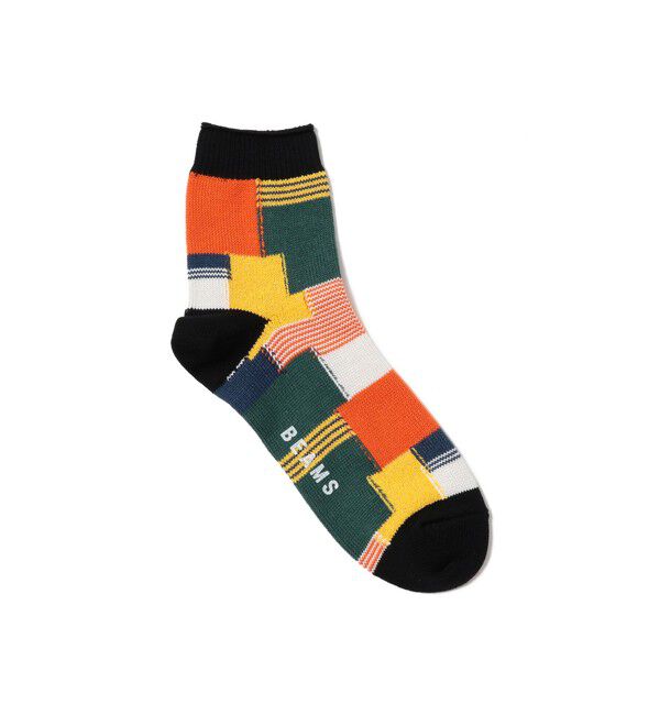 BEAMS「BEAMS｜パッチワーク クォーター ソックス」|ソックス|BLACK①