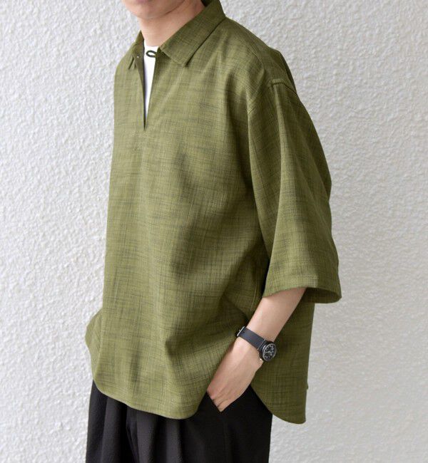 SHIPS any「SHIPS any:〈UVカット〉FUTURE LINEN CANVAS リネンライク スキッパー プルオーバーシャツ◇」|シャツ・ブラウス|