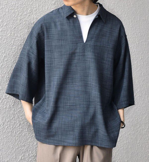 SHIPS any「SHIPS any:〈UVカット〉FUTURE LINEN CANVAS リネンライク スキッパー プルオーバーシャツ◇」|シャツ・ブラウス|