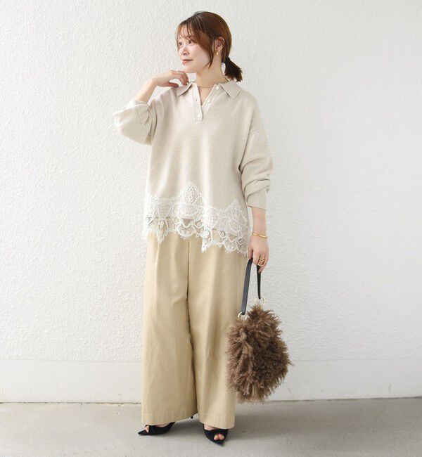SHIPS for women「《予約》【WEB限定】〈手洗い可能〉レーストリム スキッパー ポロ襟 ニット」|ニット・セーター|