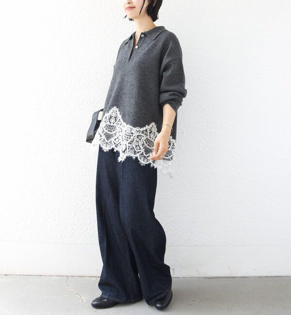 SHIPS for women「《予約》【WEB限定】〈手洗い可能〉レーストリム スキッパー ポロ襟 ニット」|ニット・セーター|