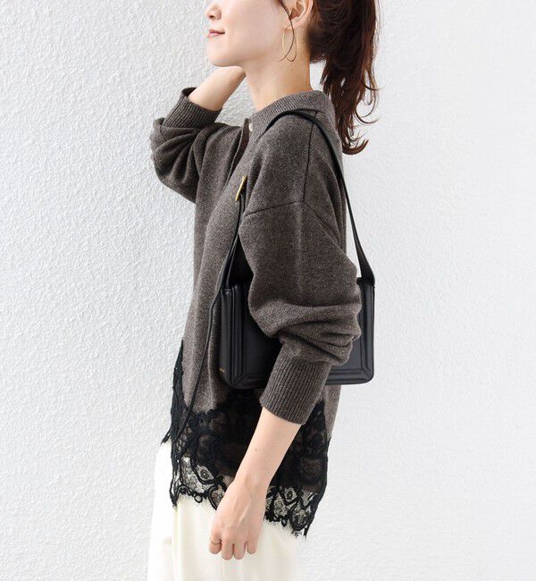 SHIPS for women「《予約》【WEB限定】〈手洗い可能〉レーストリム スキッパー ポロ襟 ニット」|ニット・セーター|