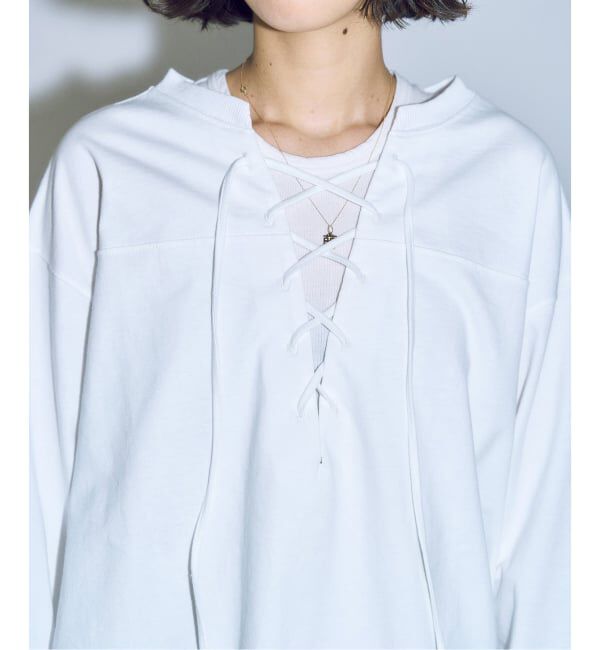  「《追加2》[THE MOOD]レースアップロングTシャツ」|Tシャツ・カットソー|