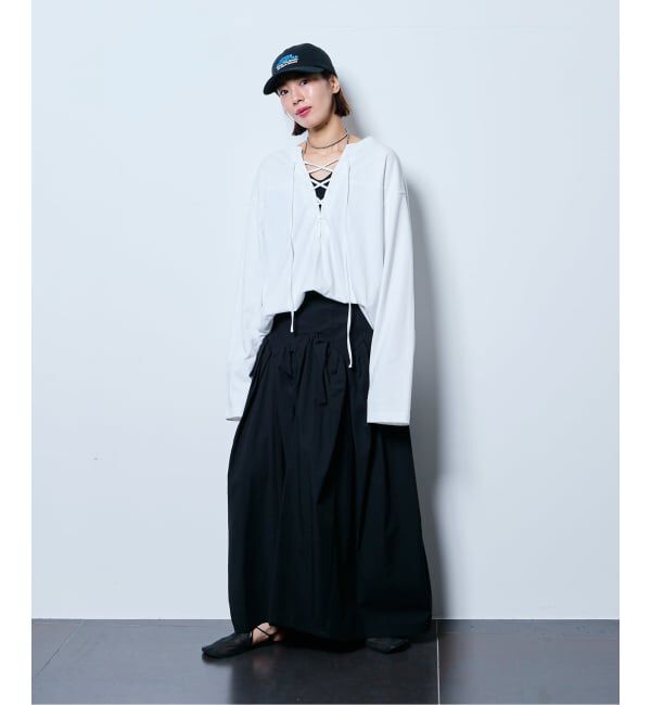  「《追加2》[THE MOOD]レースアップロングTシャツ」|Tシャツ・カットソー|