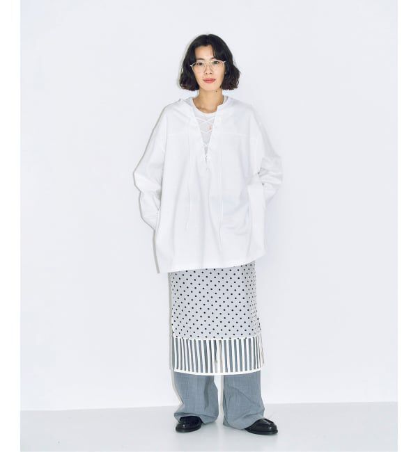  「《追加2》[THE MOOD]レースアップロングTシャツ」|Tシャツ・カットソー|