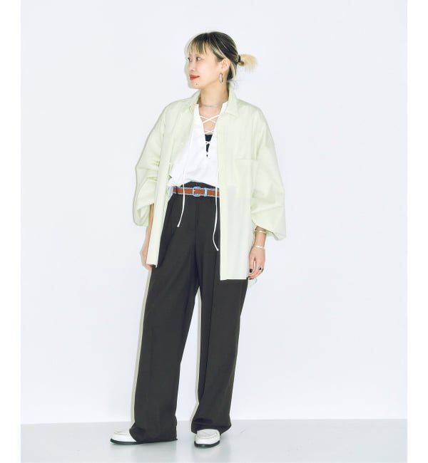  「《追加2》[THE MOOD]レースアップロングTシャツ」|Tシャツ・カットソー|