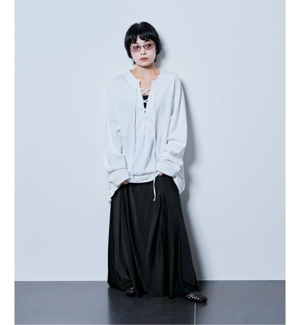  「《追加2》[THE MOOD]レースアップロングTシャツ」|Tシャツ・カットソー|