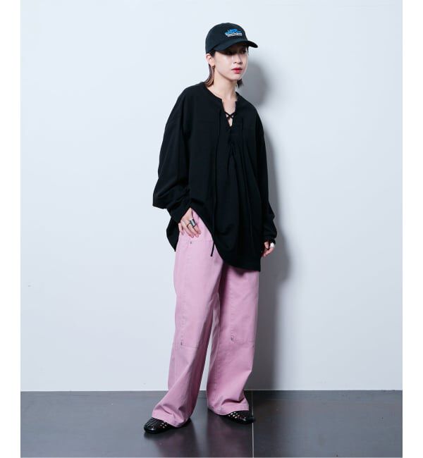  「《追加2》[THE MOOD]レースアップロングTシャツ」|Tシャツ・カットソー|