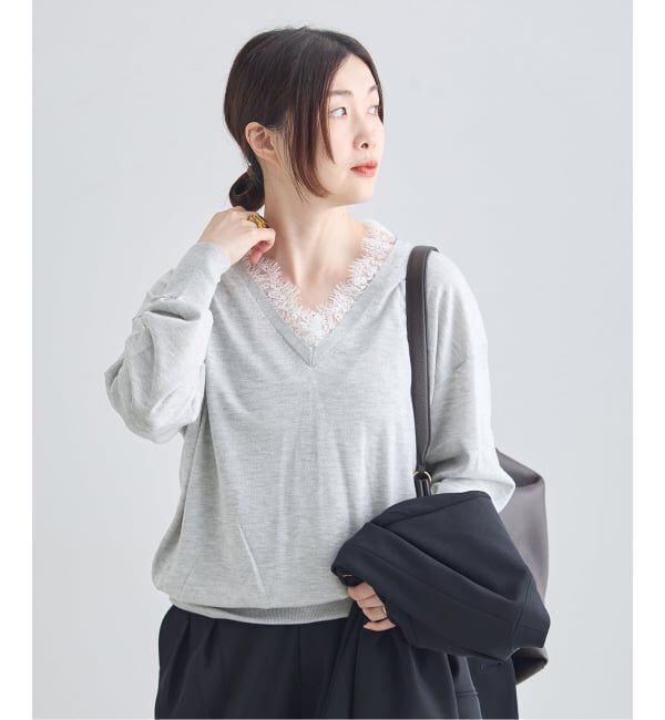 journal standard L'essage「《予約》2/48 レースVネックプルオーバー」|ニット・セーター|グレー
