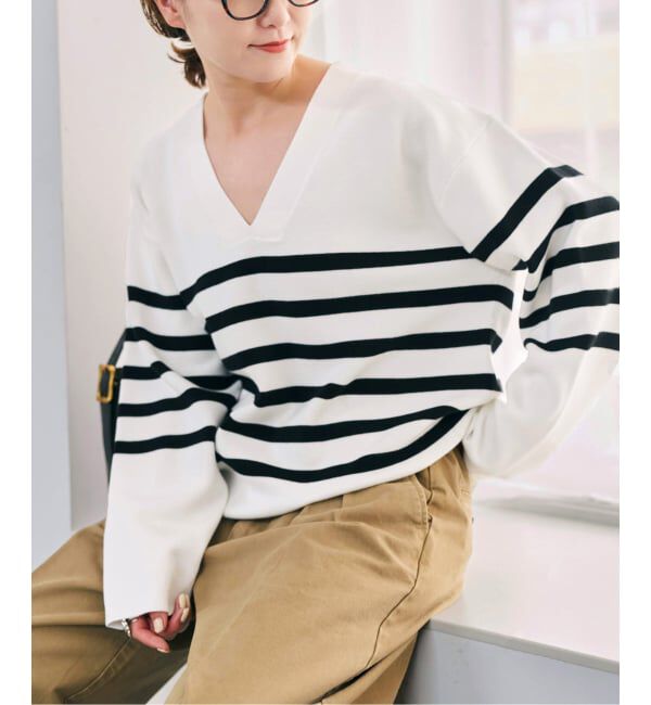 Spick and Span「《WEB限定カラー有り / 予約》ボーダーVネックニットプルオーバー」|ニット・セーター|