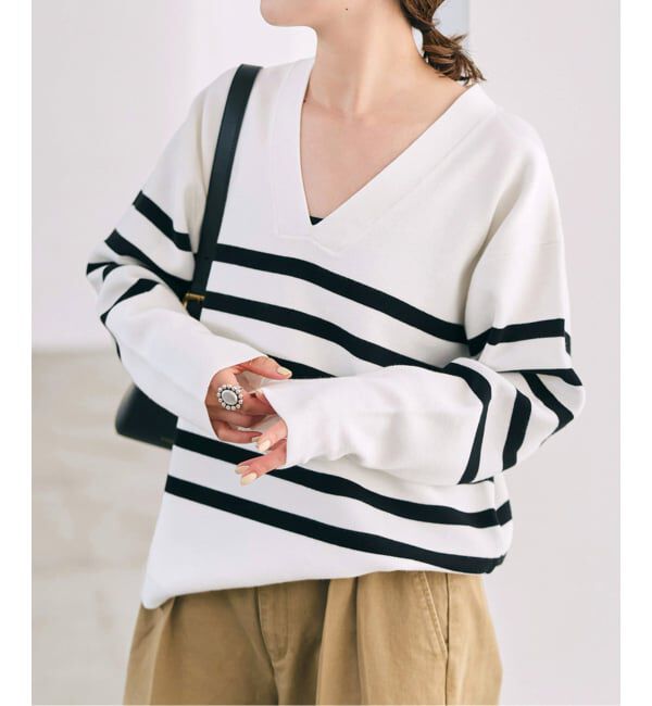 Spick and Span「《WEB限定カラー有り / 予約》ボーダーVネックニットプルオーバー」|ニット・セーター|