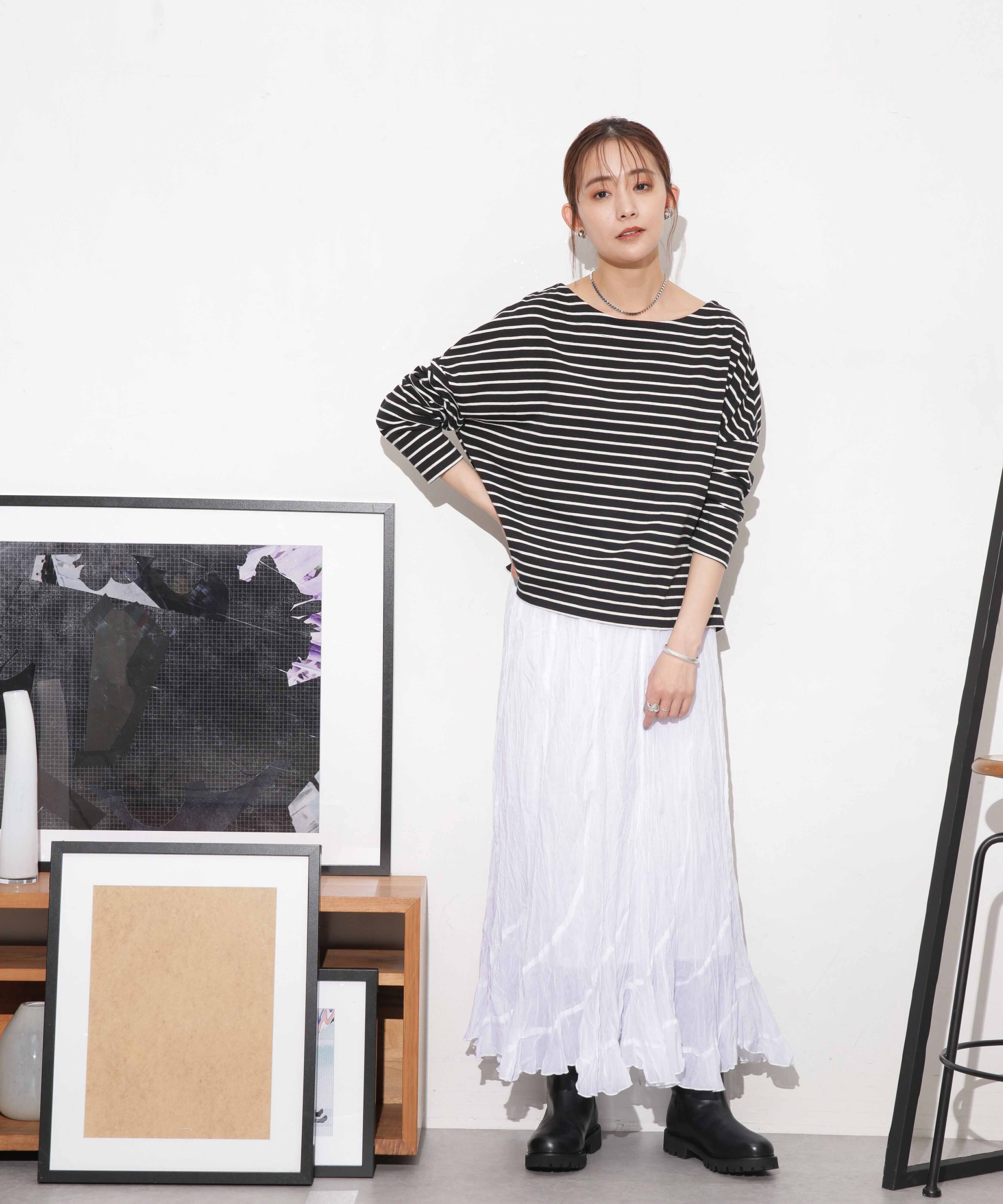NANO universe「WEB限定/ボーダーワイドドロップトップス」|Tシャツ・カットソー|