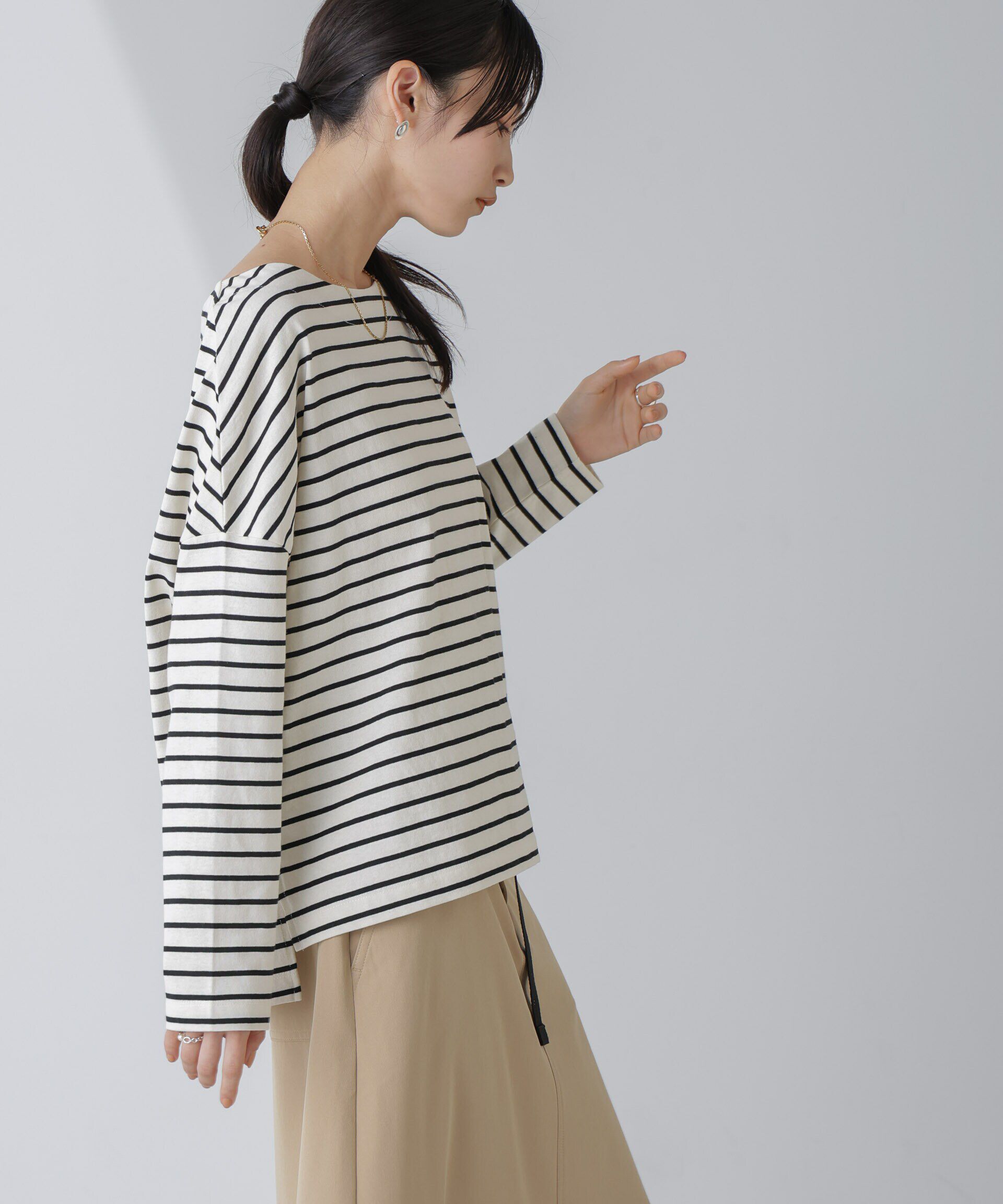 NANO universe「WEB限定/ボーダーワイドドロップトップス」|Tシャツ・カットソー|