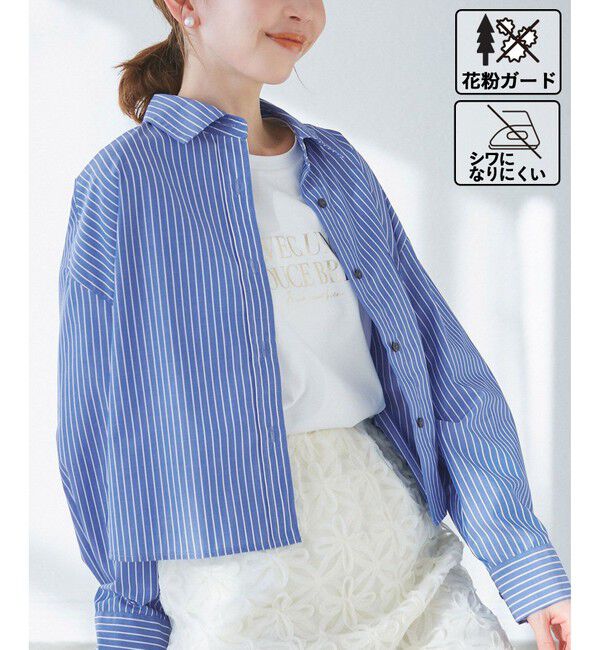 Rope&rsquo;Picnic「【花粉ガード・防シワ】クロップドシャツ」|シャツ・ブラウス|ブルー(44)