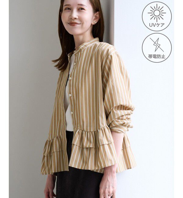 Rope&rsquo;Picnic「フリルペプラムシャツブラウス/UVケア・イージーケア・リンクコーデ」|シャツ・ブラウス|ブラウン系(23)
