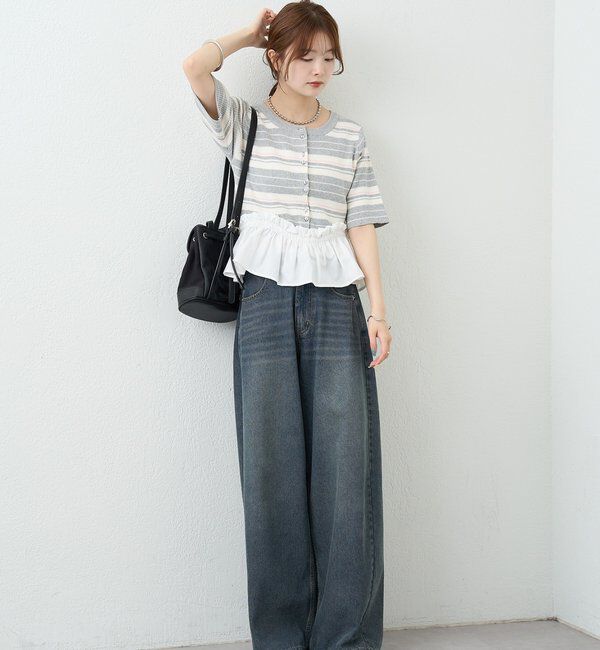  「ベルト付きカーブワイドデニム」|デニム|