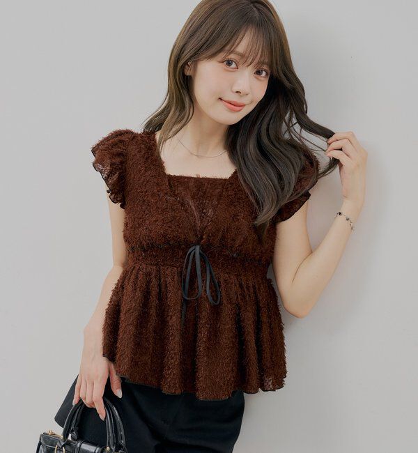  「【新色＼ブラック／登場】フリンジ配色フリルブラウス」|シャツ・ブラウス|