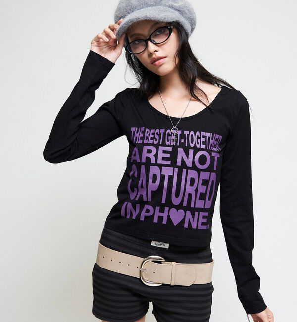  「【WEB限定】メッセージL/Sトップス」|Tシャツ・カットソー|