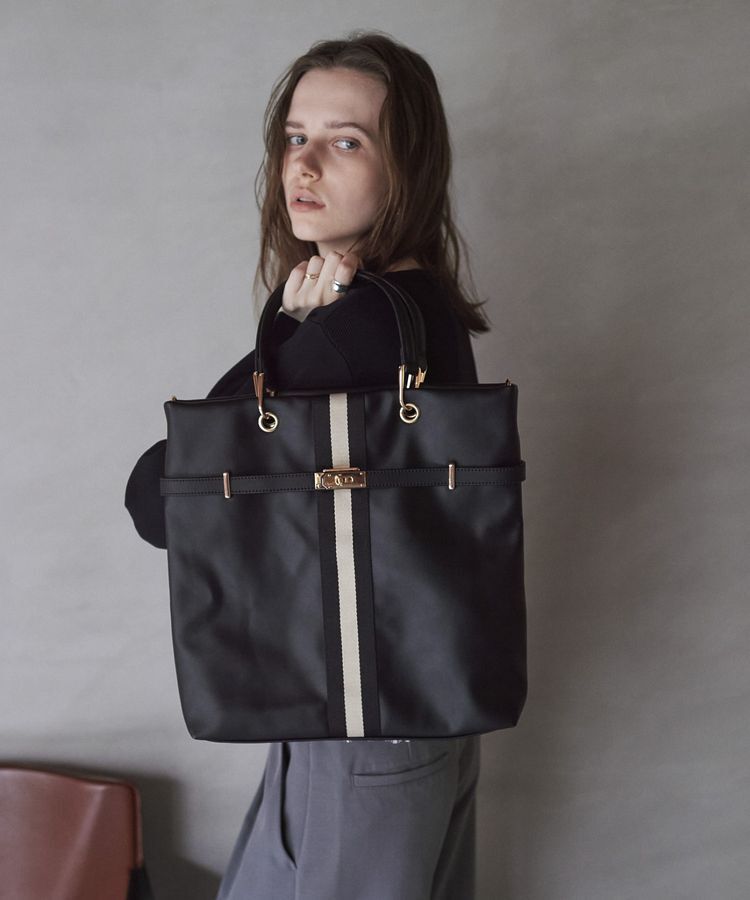 YECCA VECCA「2wayライントートバッグ」|トートバッグ|Black