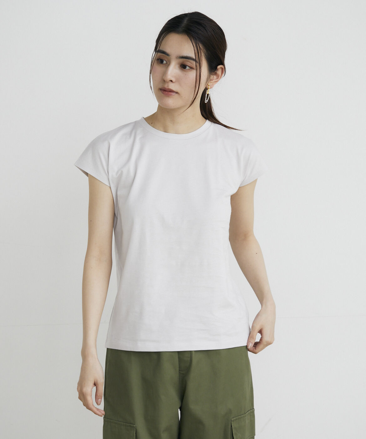 INED「フレンチスリーブTシャツ《スビン綿MIX天竺/A-GIRL&rsquo;S 》」|Tシャツ・カットソー|ウスムラサキ4