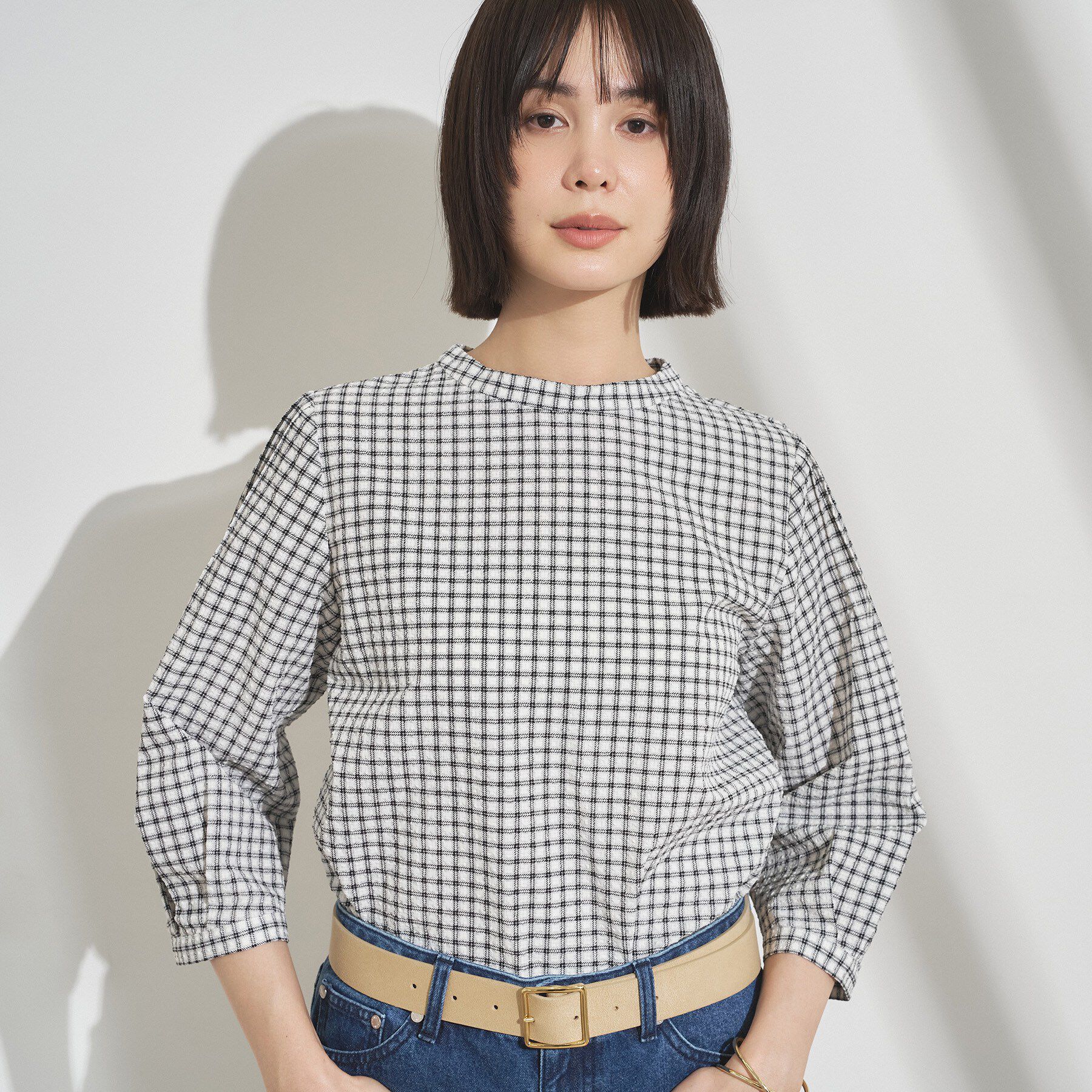 INDIVI「【UVケア／吸汗速乾】凹凸素材ミニスタンドトップス」|Tシャツ・カットソー|