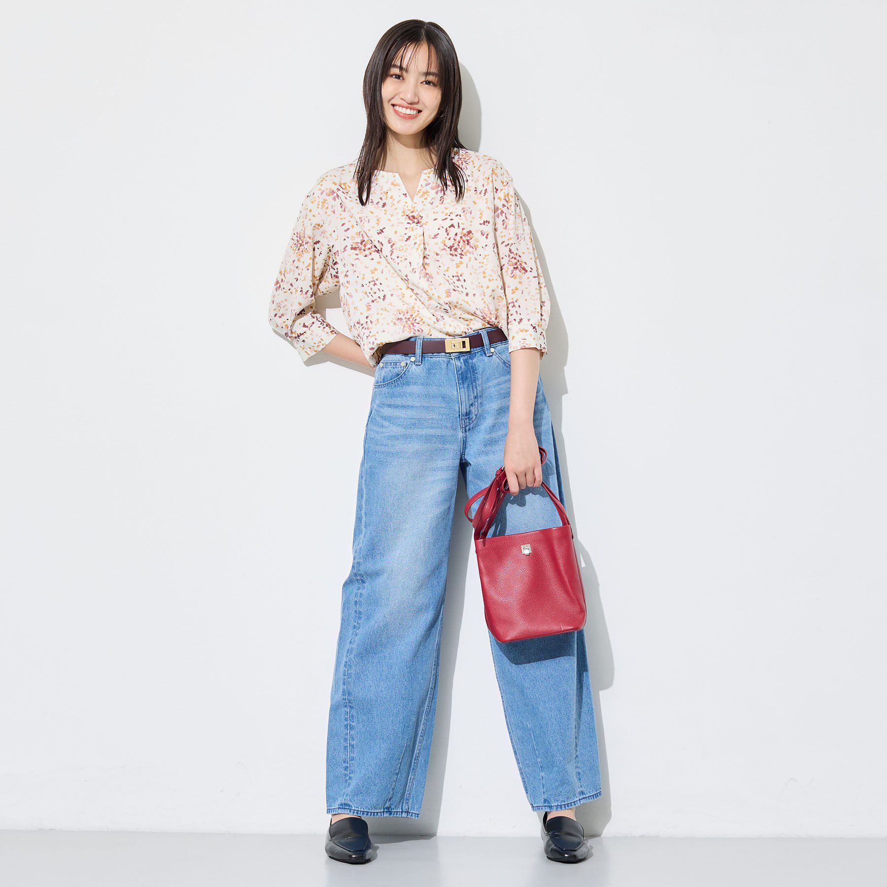 INDIVI「【6分袖】アートドット柄ブラウス」|シャツ・ブラウス|