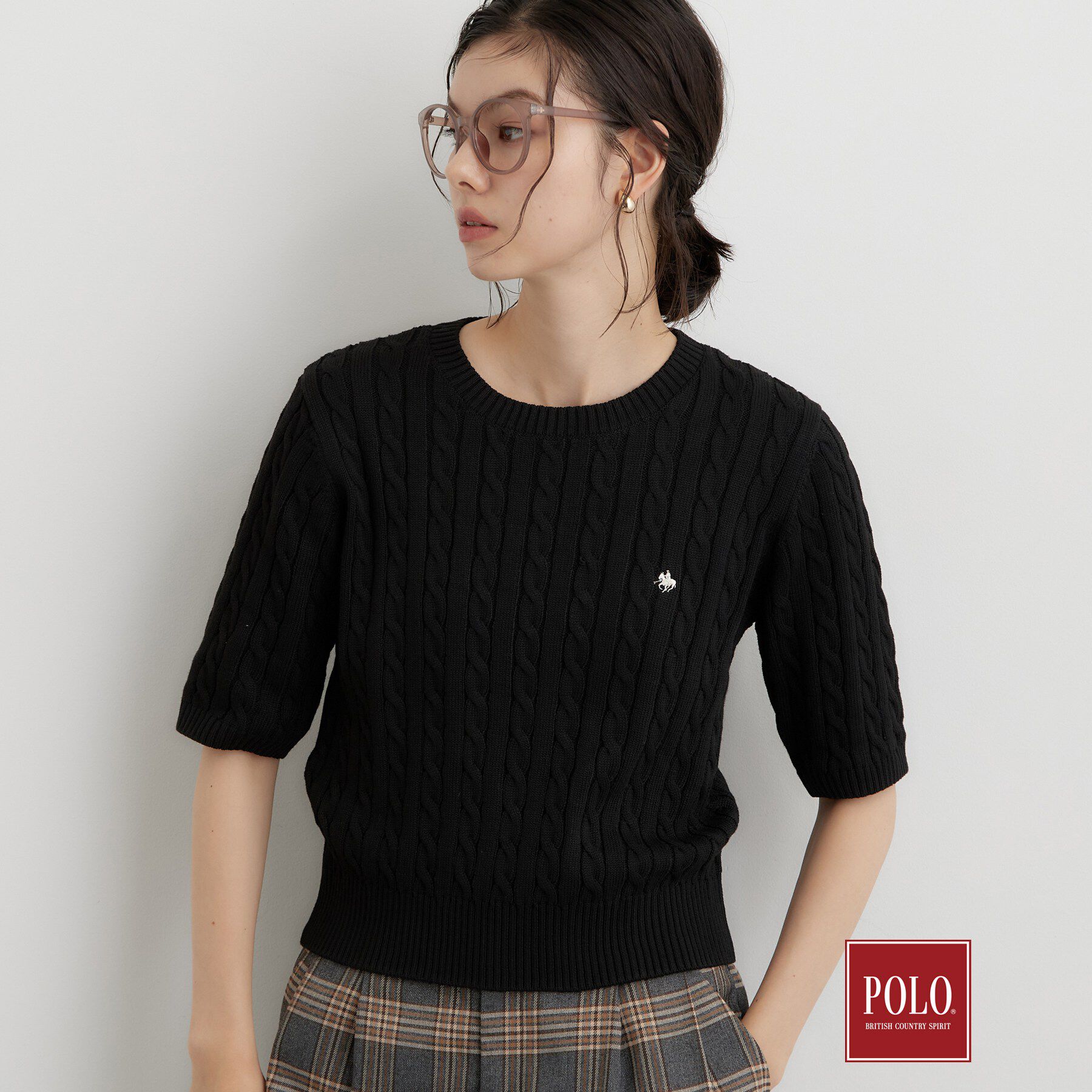 THE SHOP TK「POLO BCS/ケーブル5分袖ニット」|ニット・セーター|