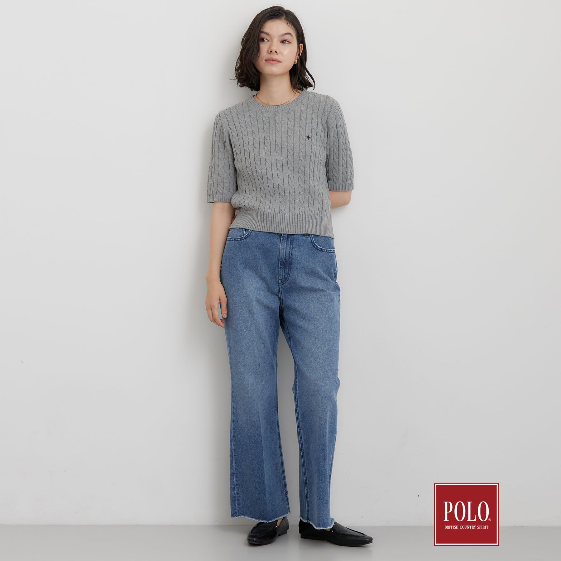 THE SHOP TK「POLO BCS/ケーブル5分袖ニット」|ニット・セーター|