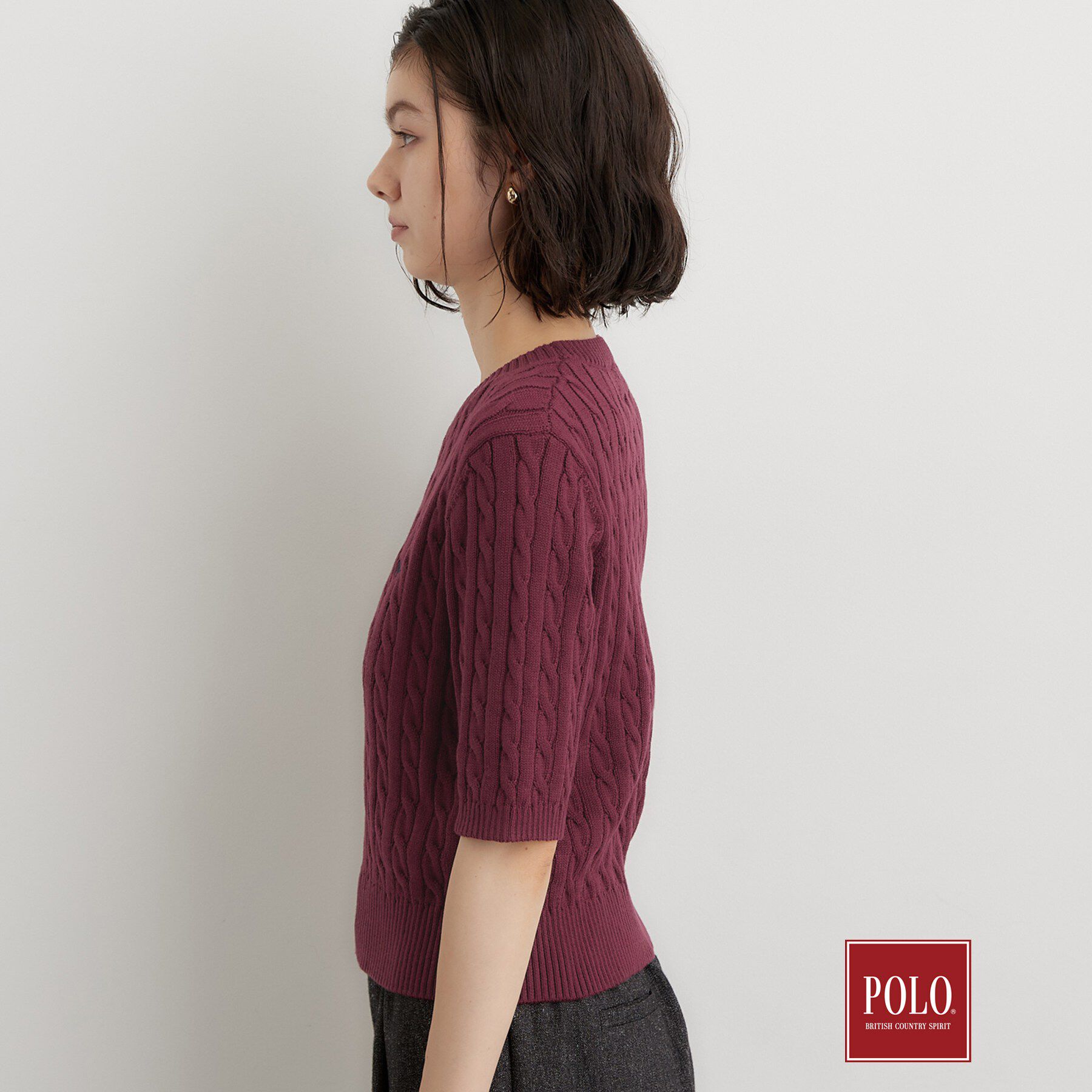 THE SHOP TK「POLO BCS/ケーブル5分袖ニット」|ニット・セーター|